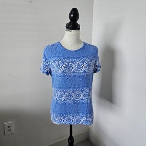 💙Talbots Blue and White Short Sleeve Top size medium 💙
